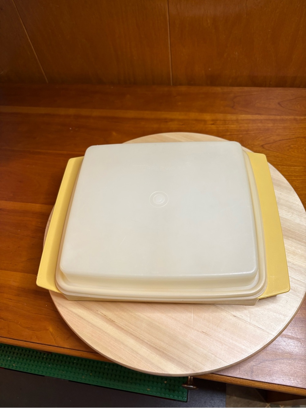 vintage Tupperware Harvest Gold deviled egg keeper and carrier set (model #723).